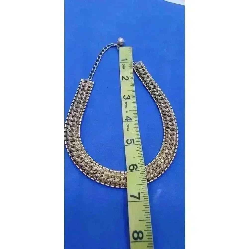 Vintage Gold Choker Necklace Railroad Style & Braided Thick Chain Chunky - Picture 5 of 12